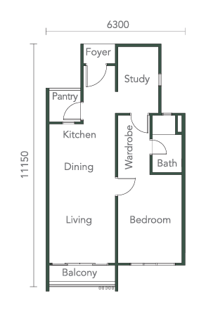Southkey NADI Residences 平面图 A2 型，一房，649 平方尺