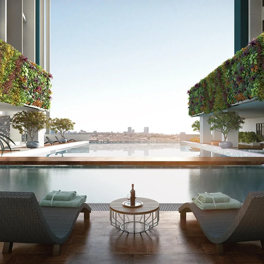 Salt water heated pool at Space Residency