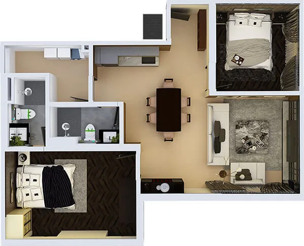 Space Residency Type B1 floor plan, 2 bedrooms