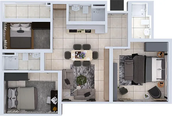 Space Residency Type C floor plan, 880 sq ft dual-key