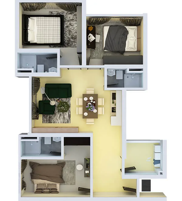 Space Residency Type C1 floor plan, dual-key