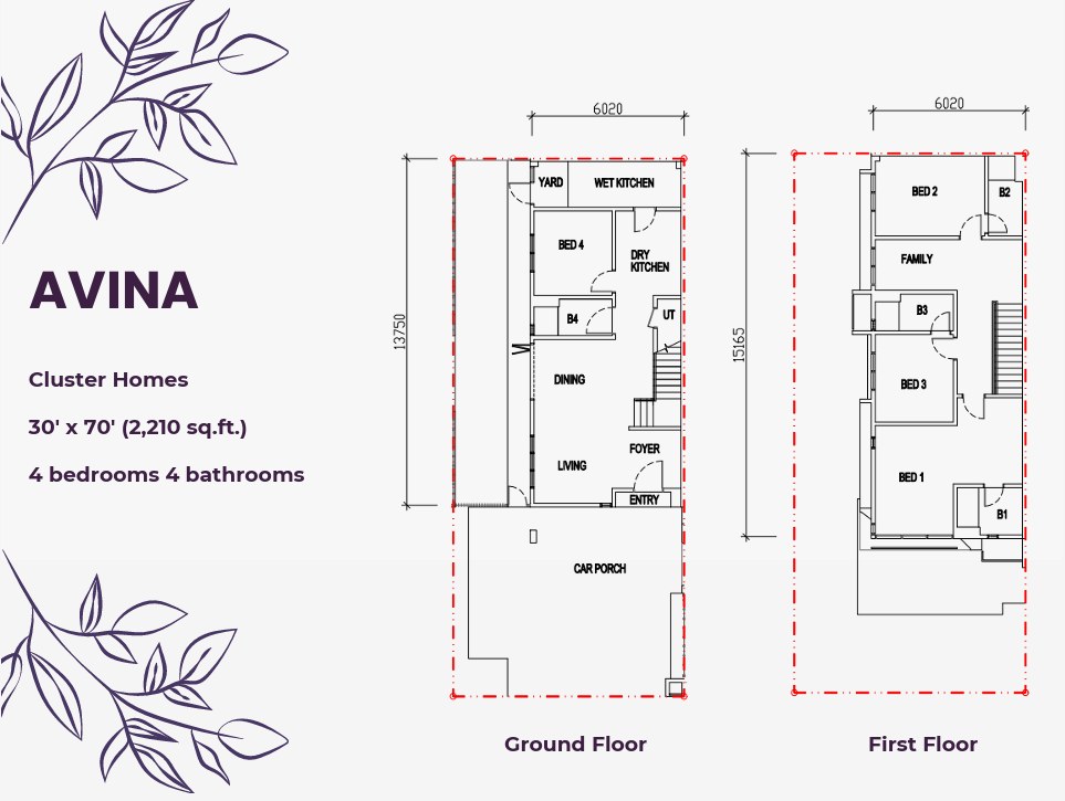 The Straits View Garden Avina cluster 房户型图,30 x 70 英尺,2,210 平方尺