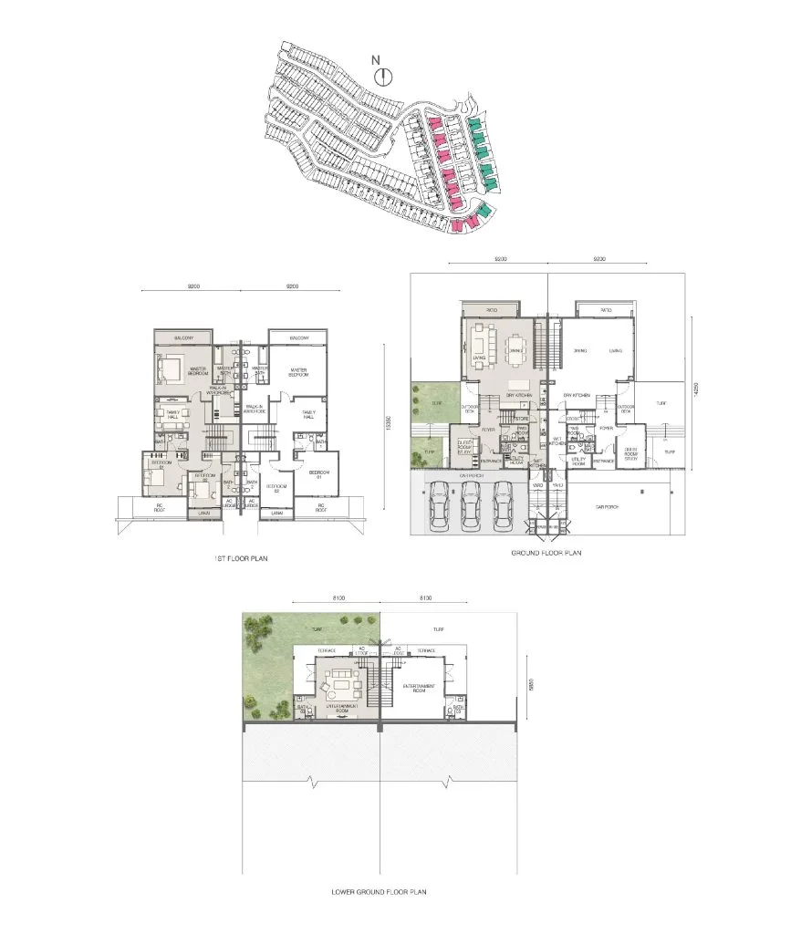 Sunway Emerald Residence D1-A 型平面图，5+1 房 6 卫，3,927 平方尺