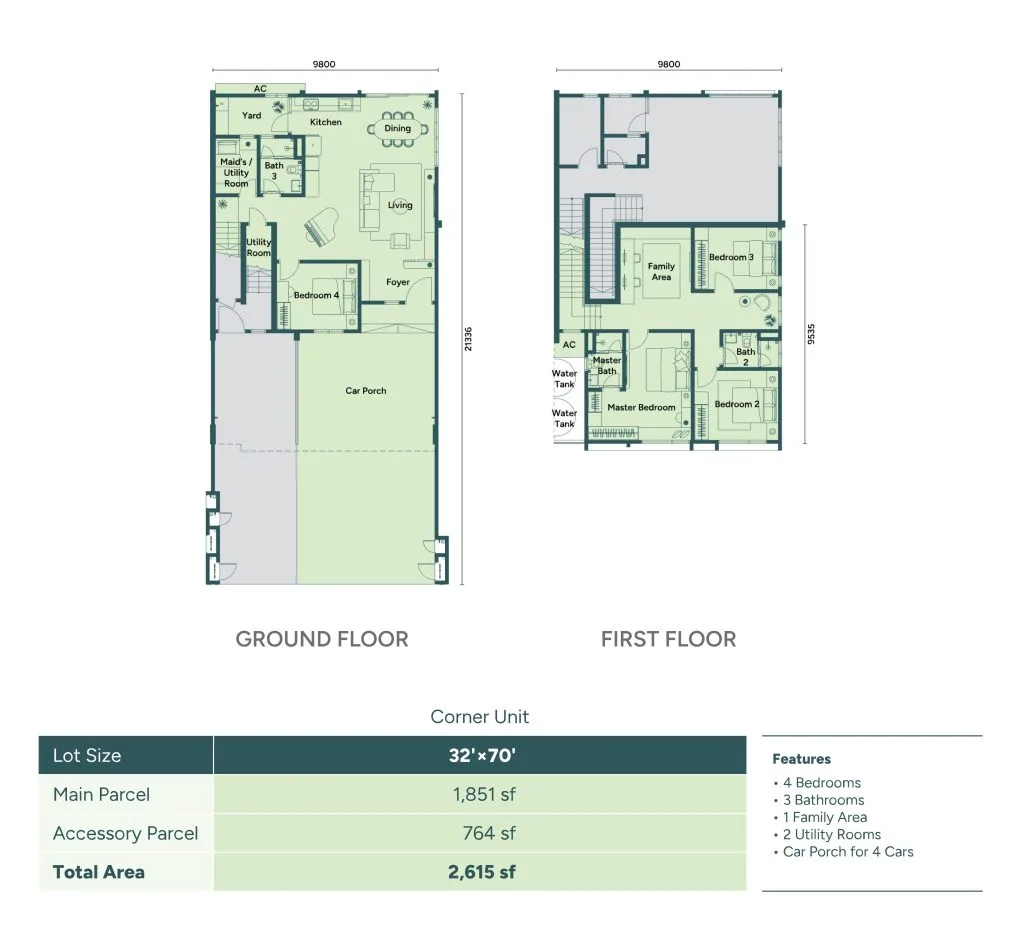 Serene Villas, Bukit Mertajam: corner townhouse, lower unit floor plan