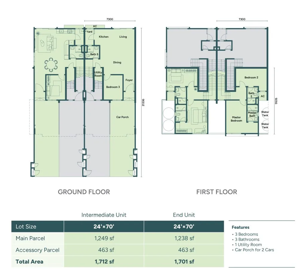 Serene Villas, Bukit Mertajam: intermediate or end townhouse, lower unit floor plan