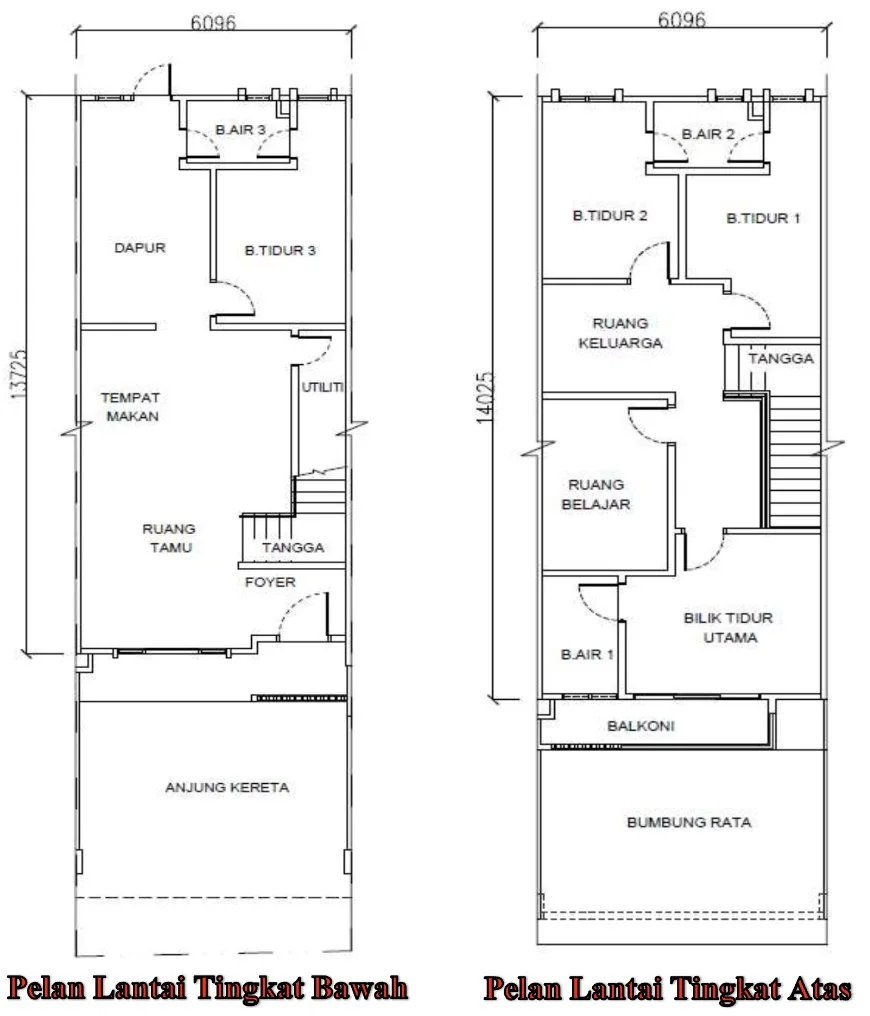 Taman Bistari Indah, Nibong Tebal: two-storey terrace ground and first floor plan, 4 bed 3 bath plus study