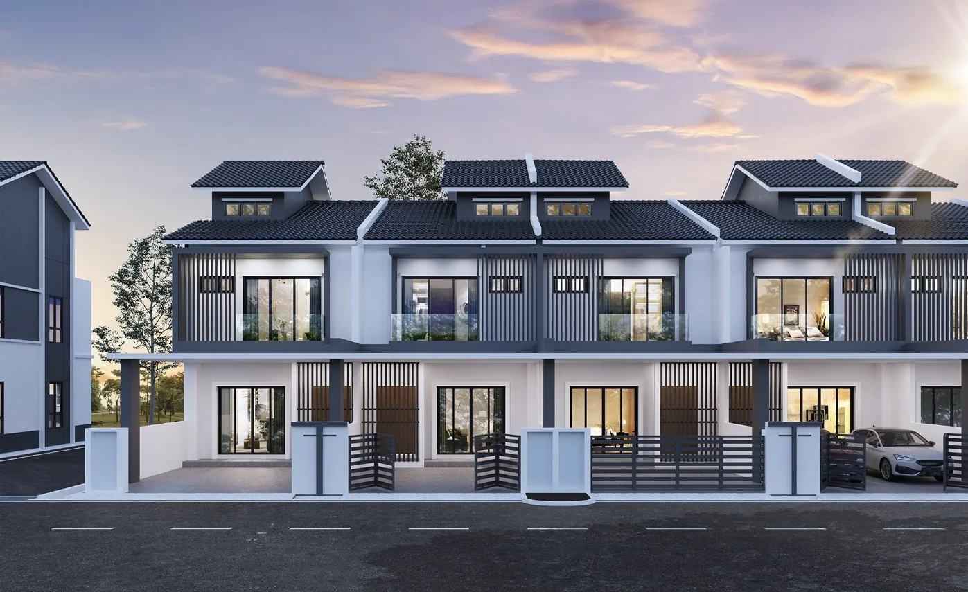 Taman Bistari Indah, Nibong Tebal: two-storey terrace row seen from the street (artist's impression)