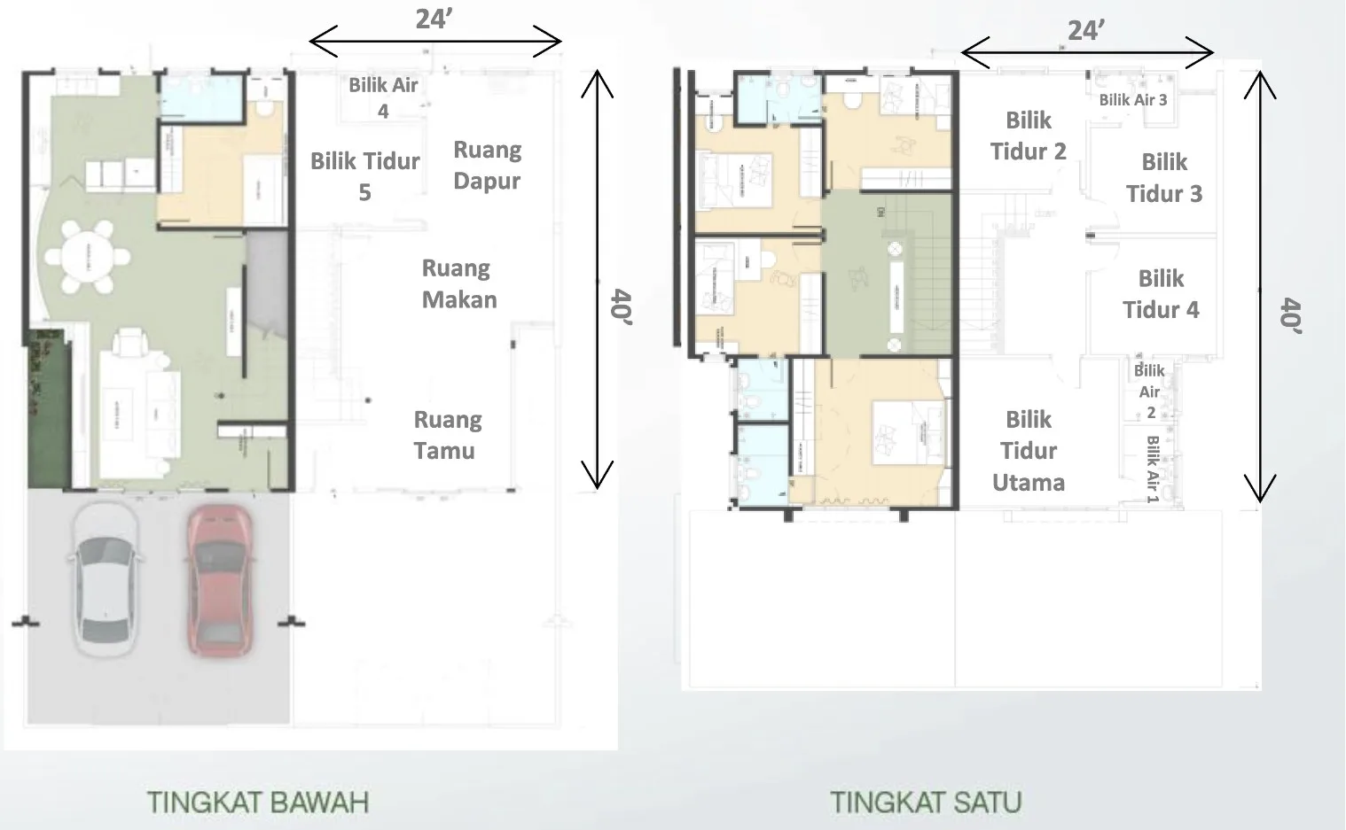 Taman Bistari Jaya, Nibong Tebal: two-storey terrace floor plan, 5 bed 4 bath, about 1,798 to 1,862 sq ft