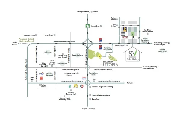 Casa Utopia, Sungai Dua: location map near the Sungai Dua toll and BORR