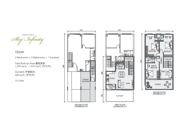 Casa Utopia, Sungai Dua: townhouse upper unit floor plans, 3 bedrooms