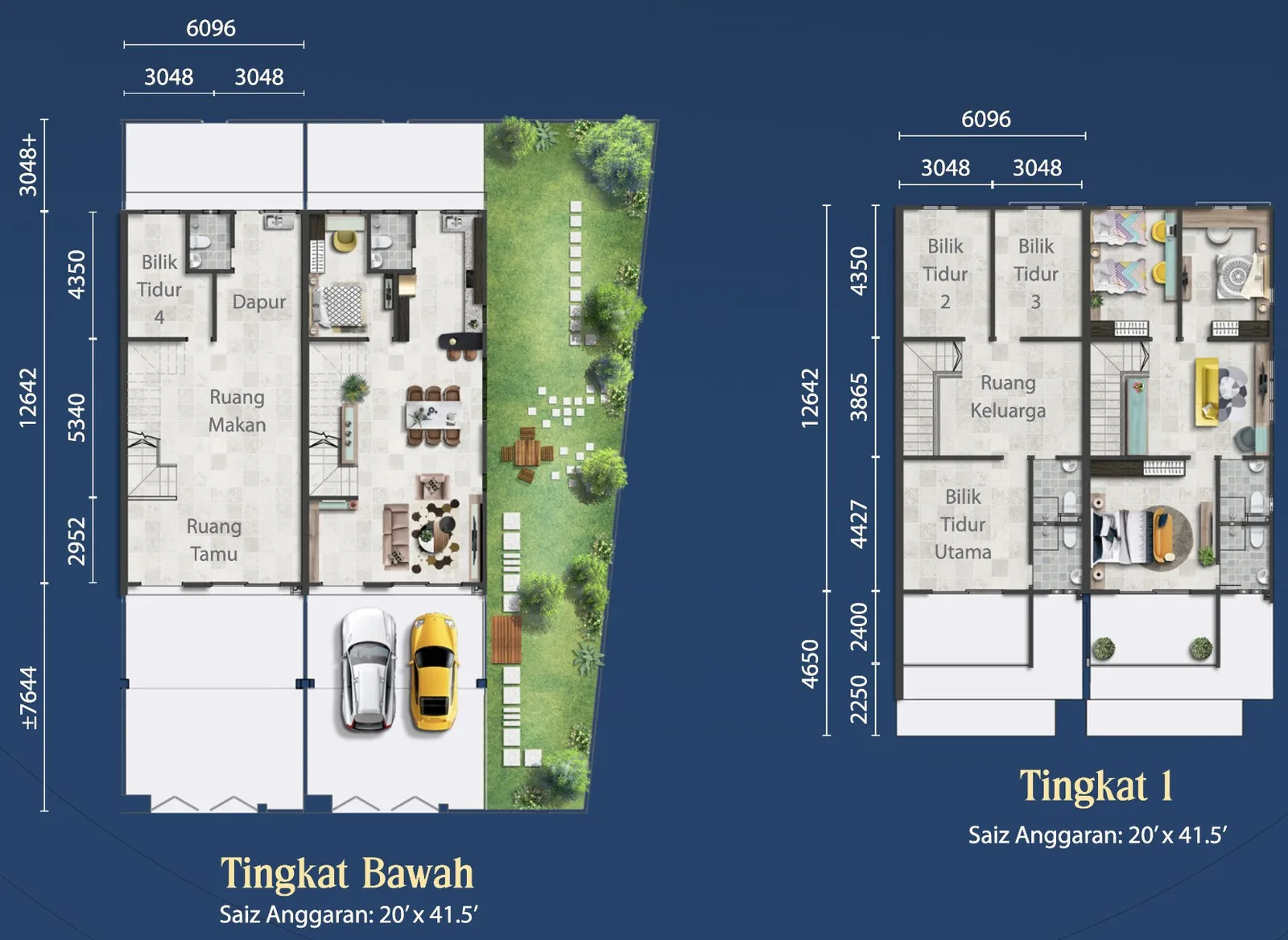Taman Fajar Permai (Sunrise Terraces), Nibong Tebal: two-storey terrace floor plans, 4 bed 3 bath, about 1,660 sq ft
