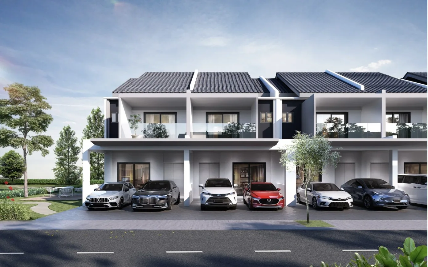 Taman Fajar Permai (Sunrise Terraces), Nibong Tebal: two-storey terraces, daytime front view (artist's impression)