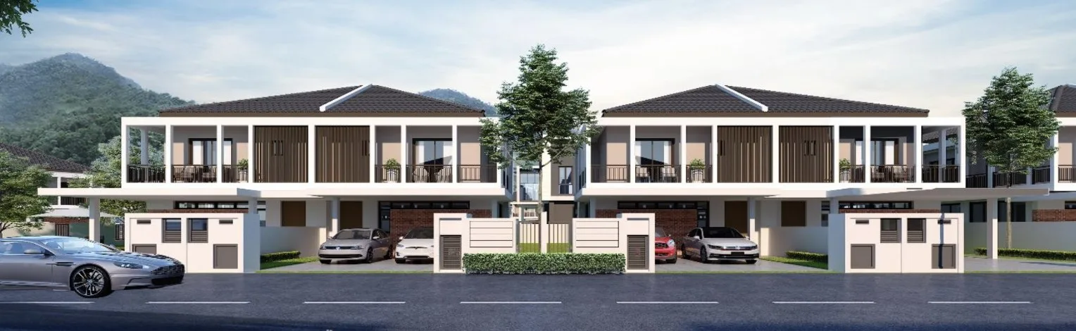 Taman Jasa Ria Garden Villa, Bukit Mertajam: street-front view of the 2-storey semi-detached houses