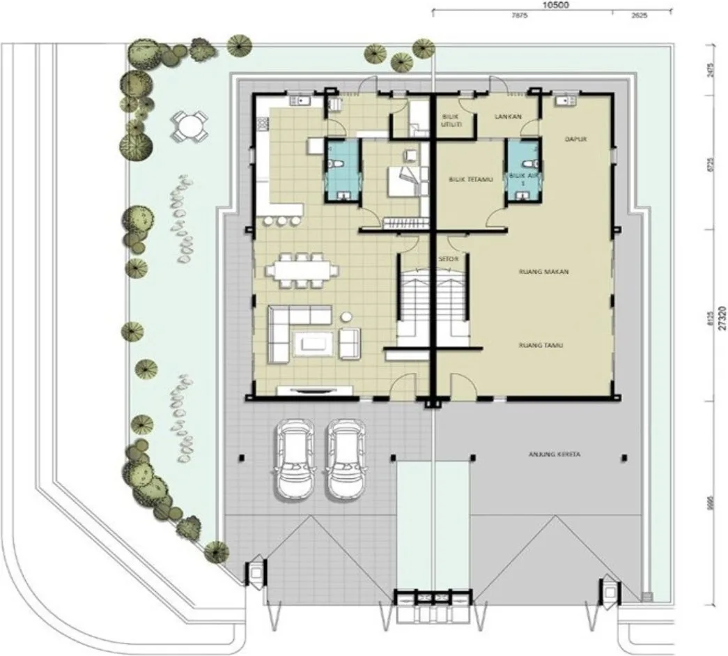 Taman Jasa Ria Garden Villa, Bukit Mertajam: 2-storey semi-D ground floor plan, about 2,670 sq ft built-up