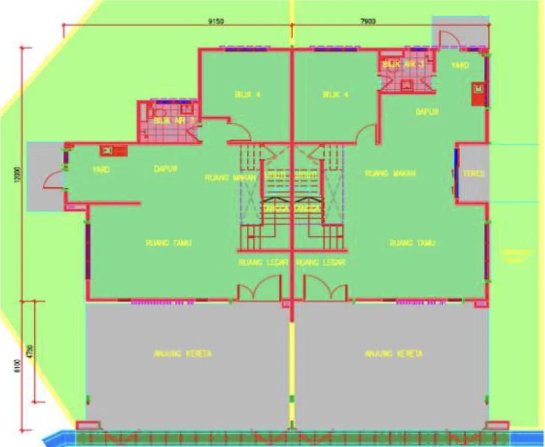 Taman Nara, Alma, Bukit Mertajam: 2-storey semi-D ground floor plan, about 2,551 to 2,605 sq ft per house