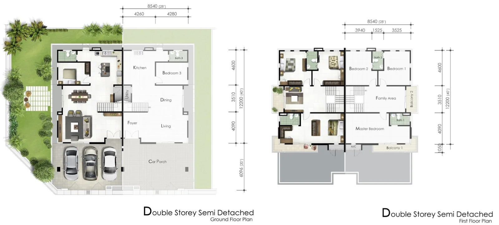 Taman Nuri Emas, Nibong Tebal: coloured 2-storey semi-D floor plan