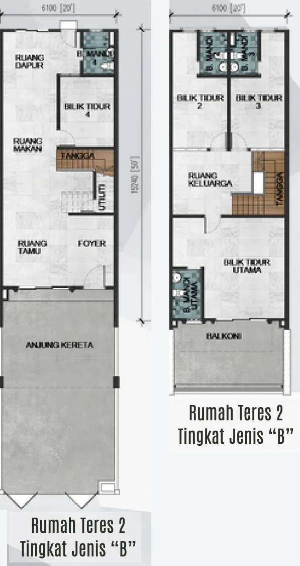 Taman Selayang Jaya, Sungai Puyu: Type B terrace floor plan, 20 ft wide, 4 bedrooms, from about 1,900 sq ft
