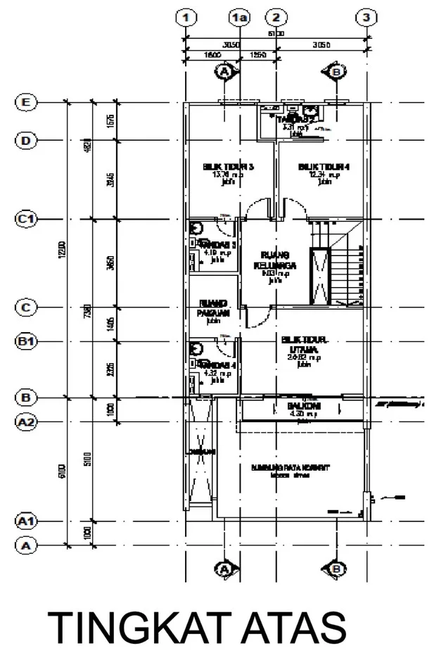Taman Seri Bedu, Tasek Gelugor: 2-storey terrace first floor plan with 3 bedrooms and family area