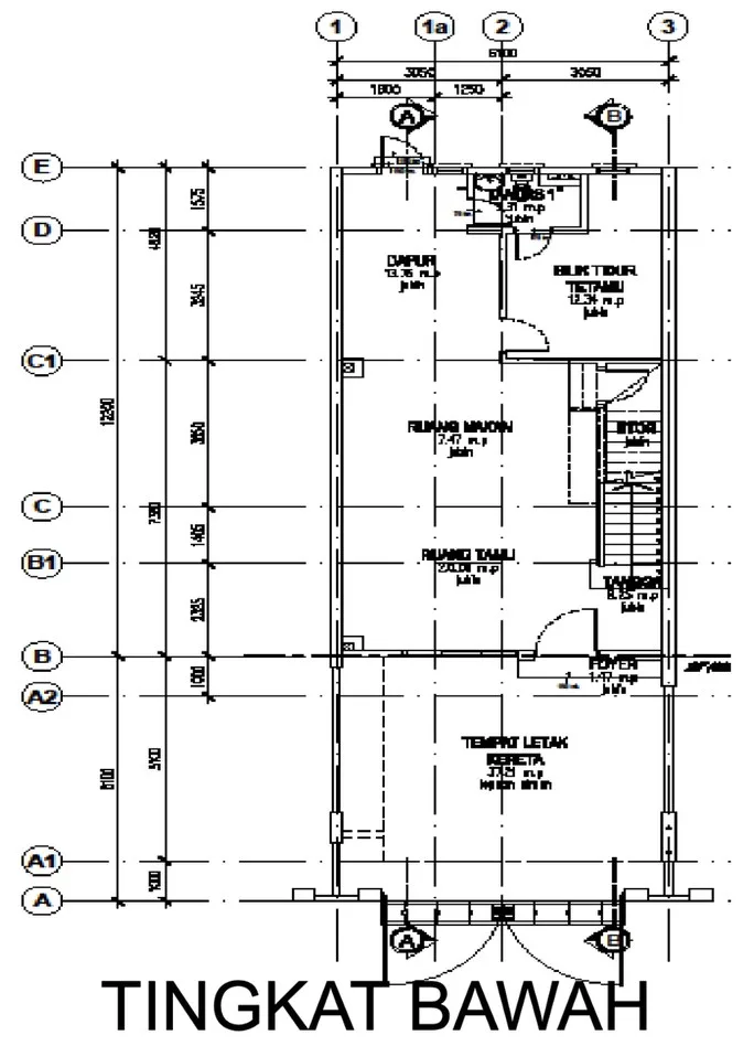 Taman Seri Bedu, Tasek Gelugor: 2-storey terrace ground floor plan with guest bedroom, about 1,604 sq ft built-up