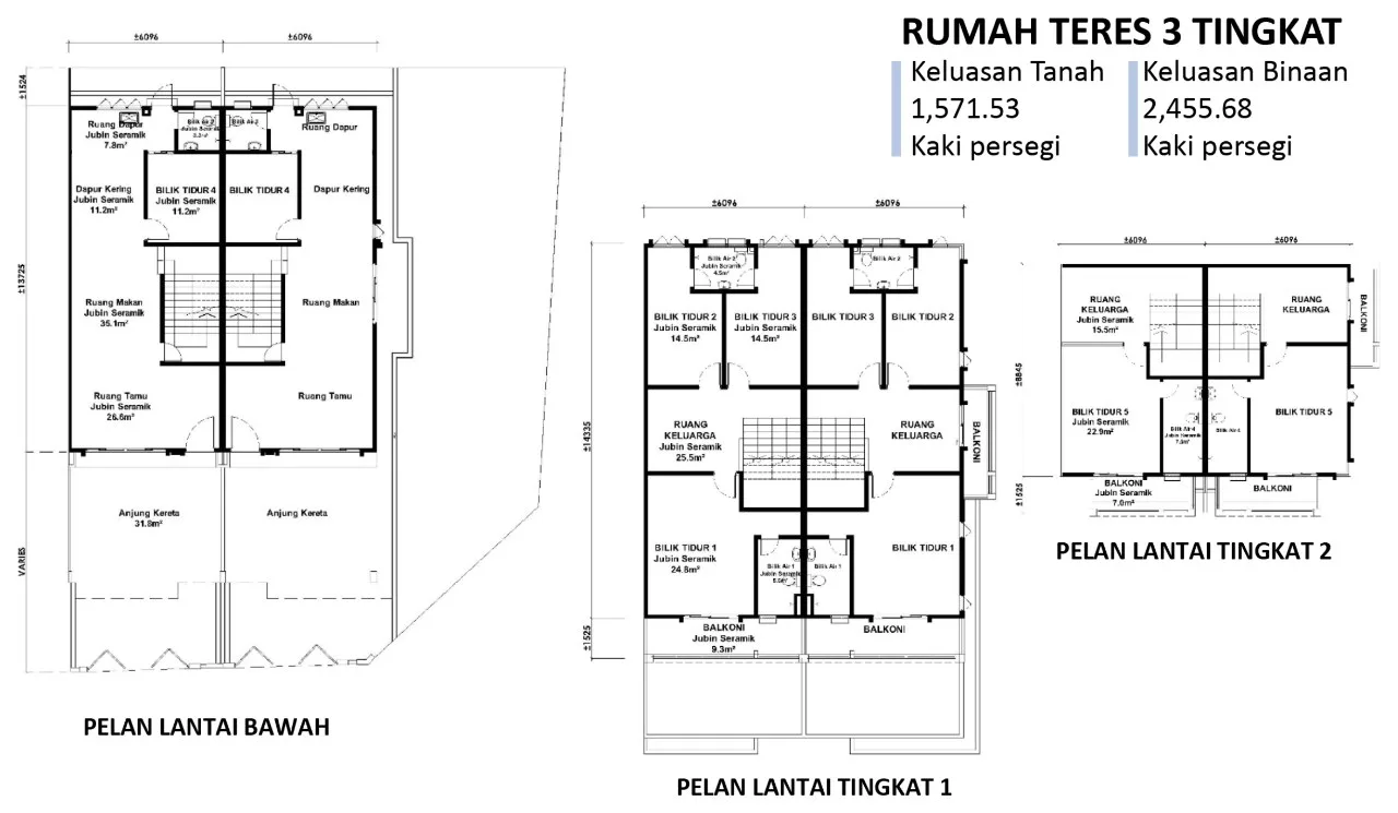 Taman Seri Valdor, Sungai Bakap: 3-storey terrace floor plan, 5 bed 4 bath, about 2,456 sq ft