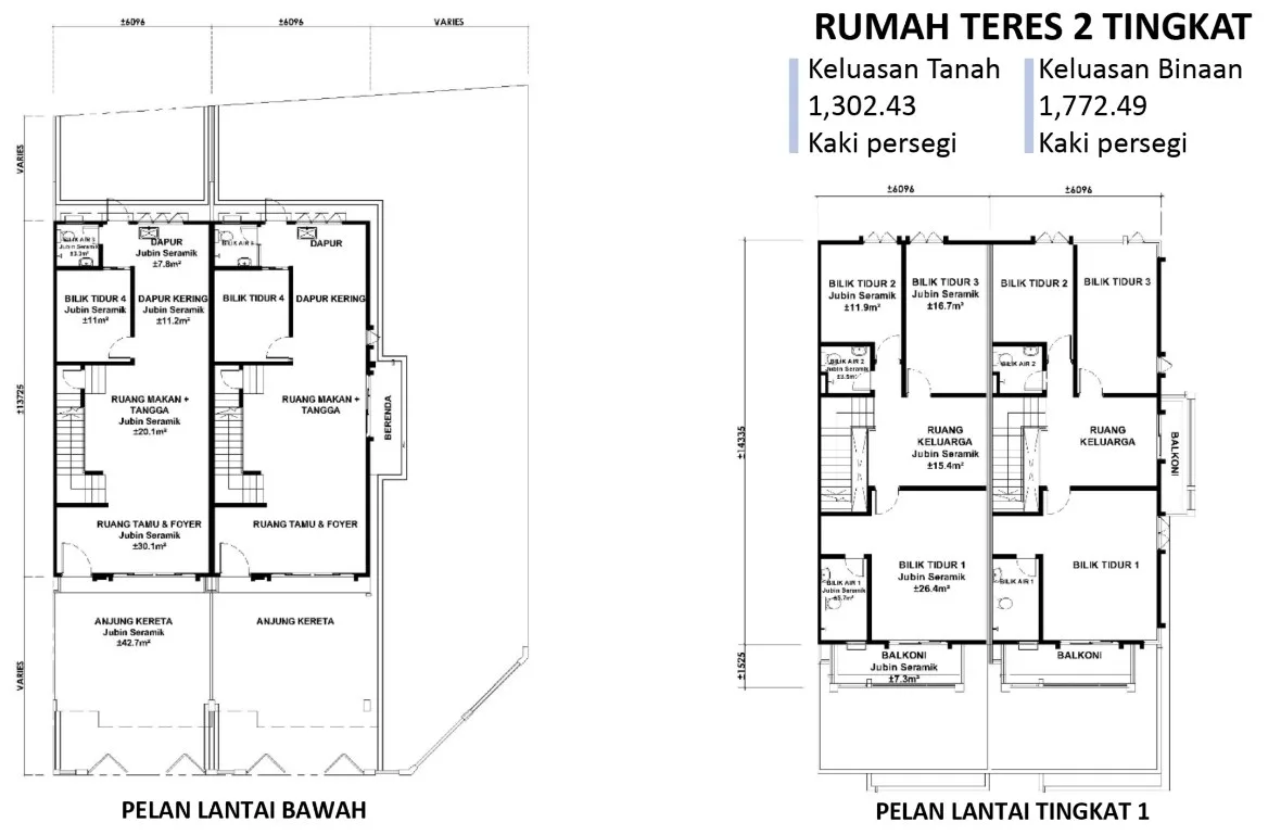 Taman Seri Valdor, Sungai Bakap: 2-storey terrace floor plan, 4 bed 3 bath, about 1,772 sq ft
