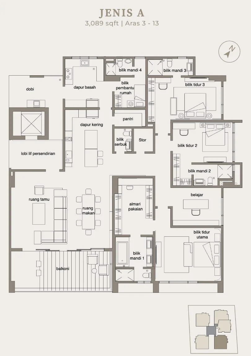 The Anton, Pulau Tikus: Type A floor plan, 3,089 sq ft