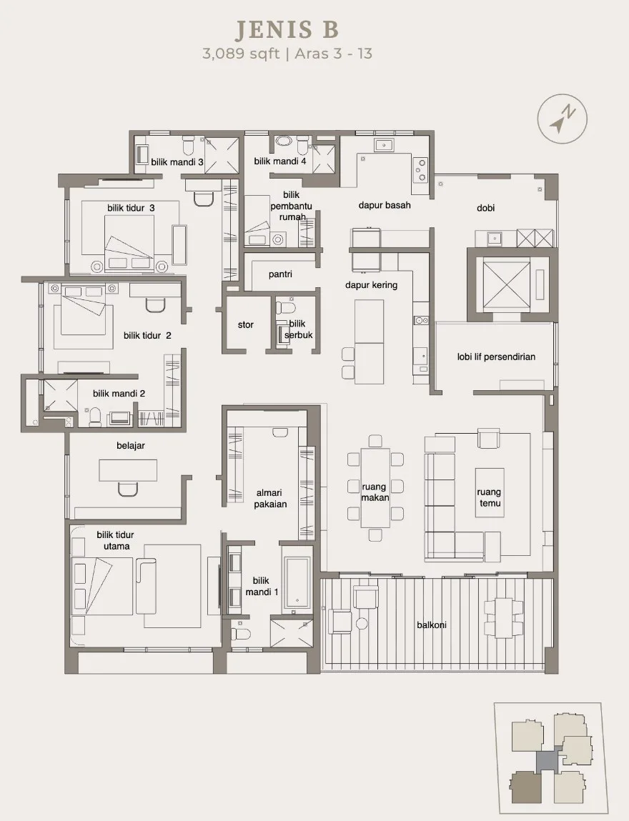 The Anton, Pulau Tikus: Type B floor plan, 3,089 sq ft
