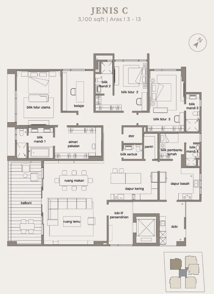 The Anton, Pulau Tikus: Type C floor plan, 3,100 sq ft
