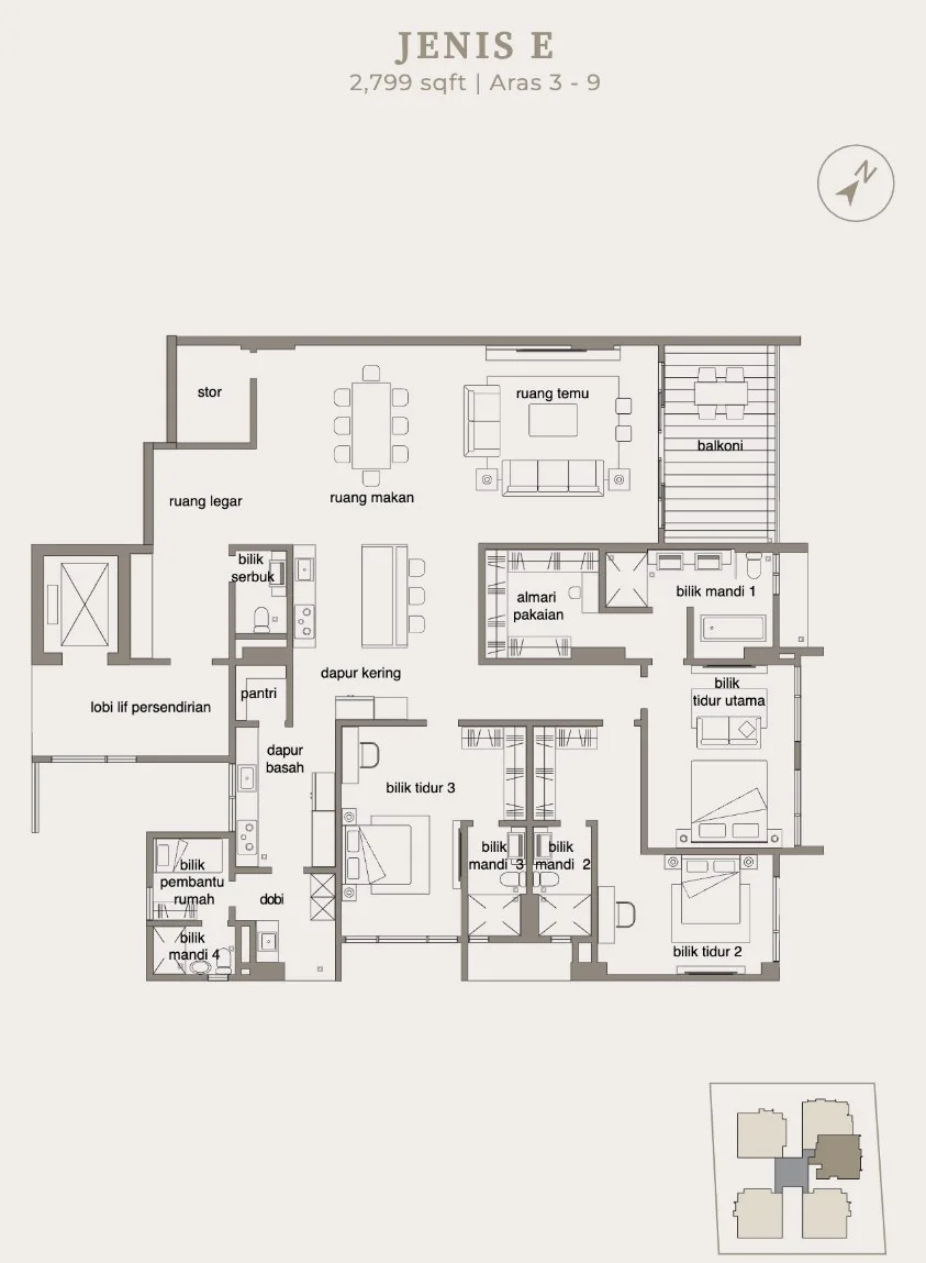 The Anton, Pulau Tikus: Type E floor plan, 2,799 sq ft