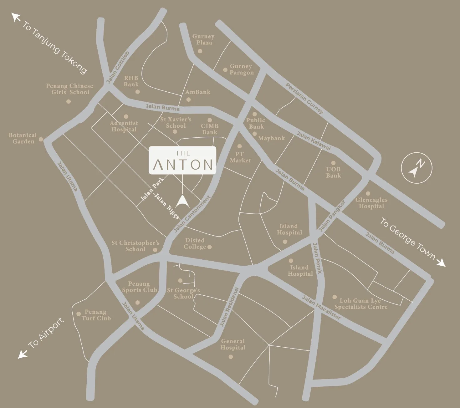 The Anton, Pulau Tikus: area map with Jalan Cantonment, Jalan Burma and Gurney Drive