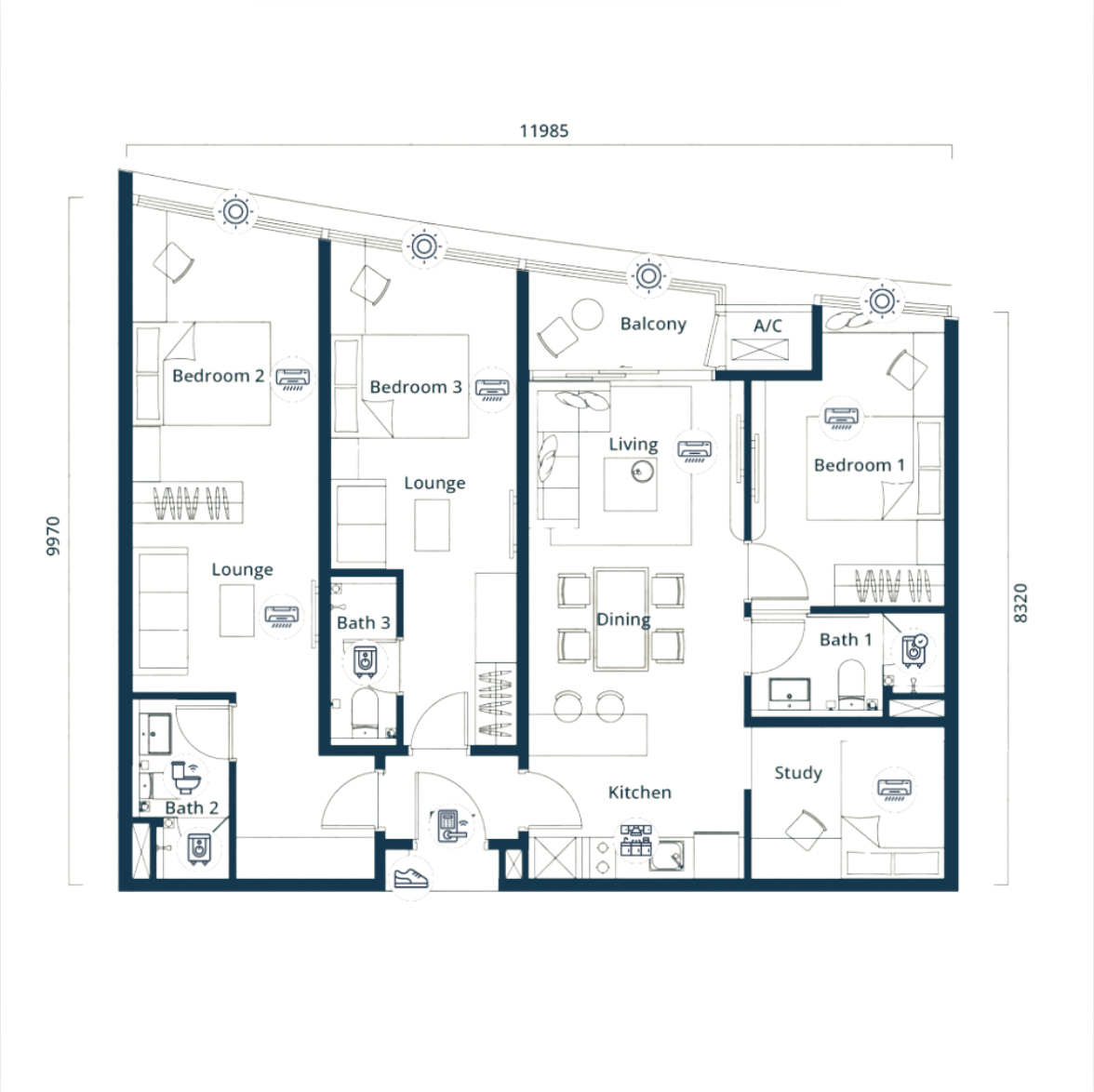 The Eclipse Type C1 floor plan, 3+1 bed / 2 bath, 1,161 sq ft
