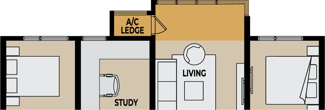 The Lighthauz, Gelugor: Type B2 floor plan, 3 bed 2 bath, no balcony, 1,001 sq ft