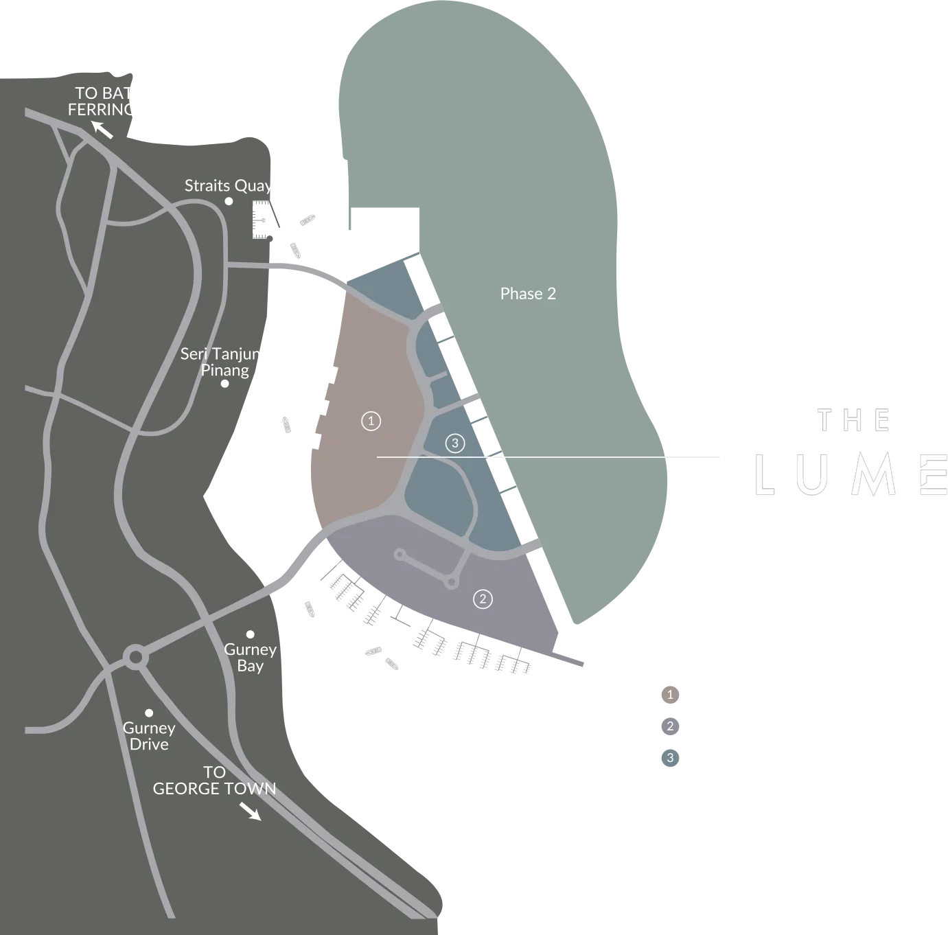 The Lume, Andaman Island, Penang: location map with the districts of Andaman