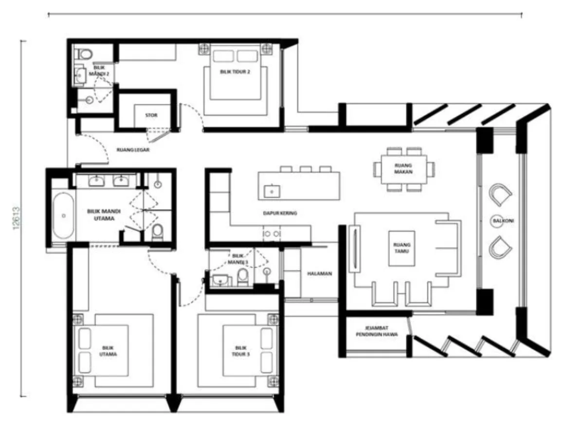 The Lume, Andaman Island, Penang: Type A floor plan, 3 bed 3 bath, 1,722 sq ft