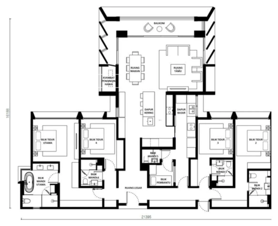 The Lume, Andaman Island, Penang: Type C floor plan, 4 bed 5 bath + helper's room, 2,476 sq ft