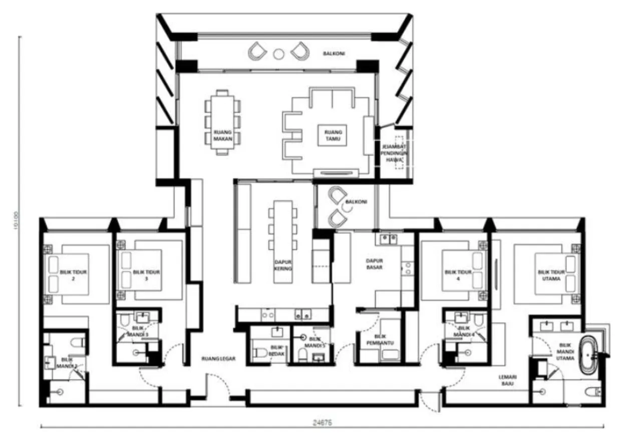 The Lume, Andaman Island, Penang: Type D floor plan, 4 bed 5 bath + helper's room, 2,874 sq ft