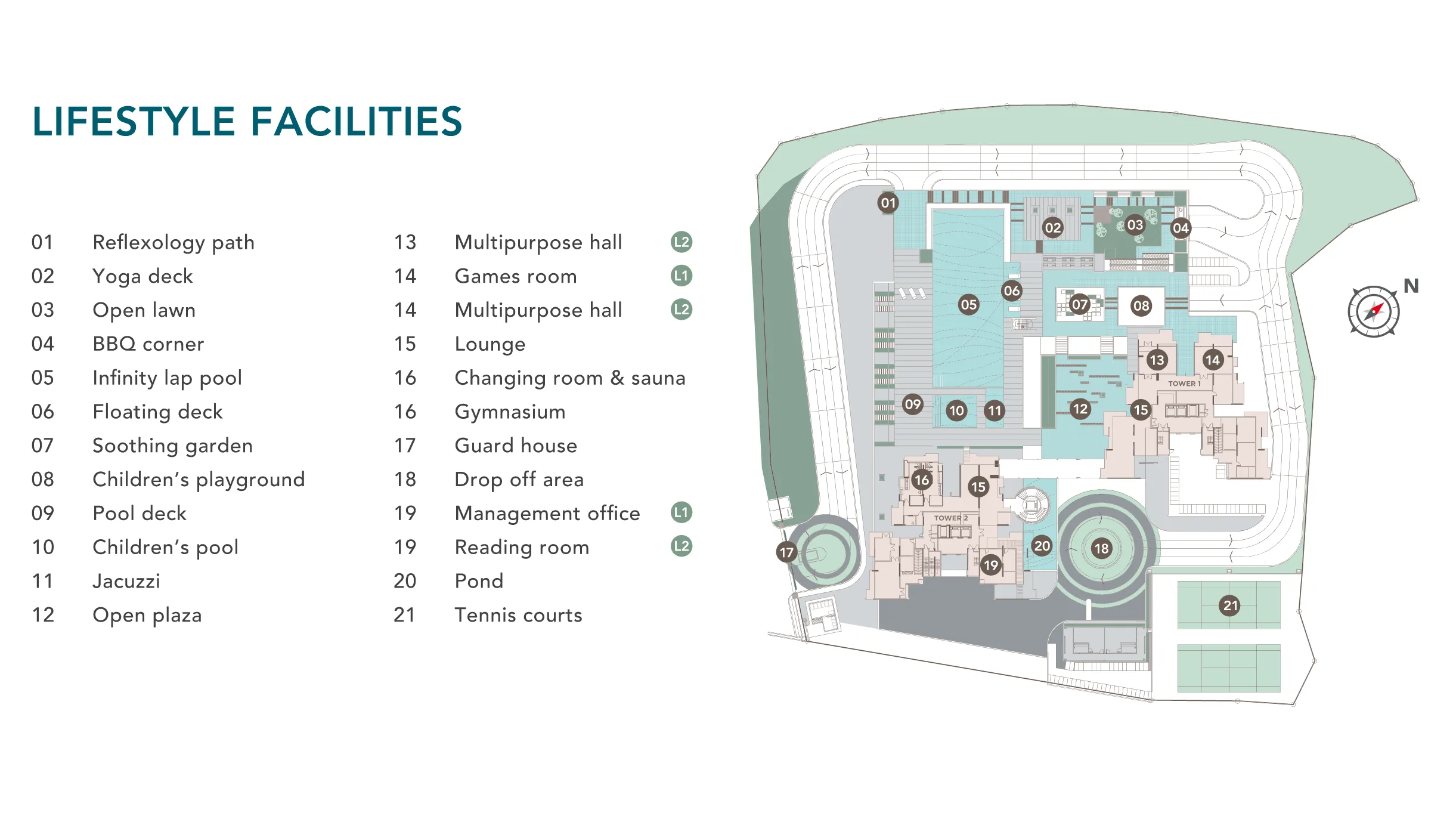 The Marin, Batu Ferringhi, Penang: facilities plan with numbered legend