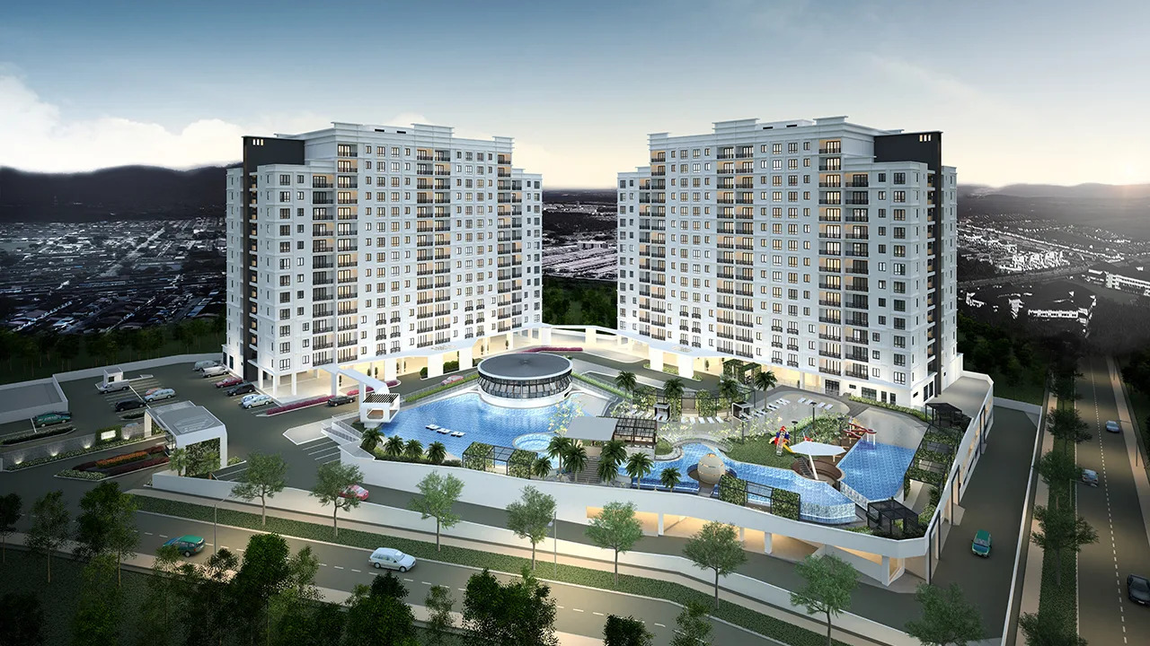 The Navens, Bukit Mertajam: aerial artist's impression of the two condominium blocks