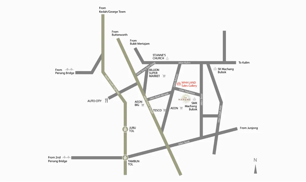 The Navens, Bukit Mertajam: location map, Machang Bubok (not to scale)