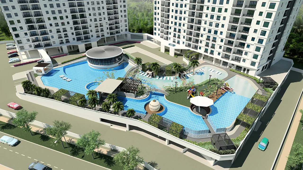 The Navens, Bukit Mertajam: artist's impression of the pool deck between the two blocks