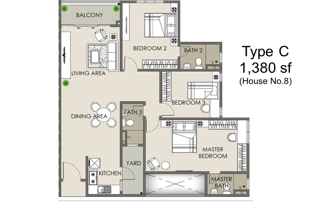The Paradigm Suites, Seberang Jaya: Type C floor plan, 1,375 sq ft