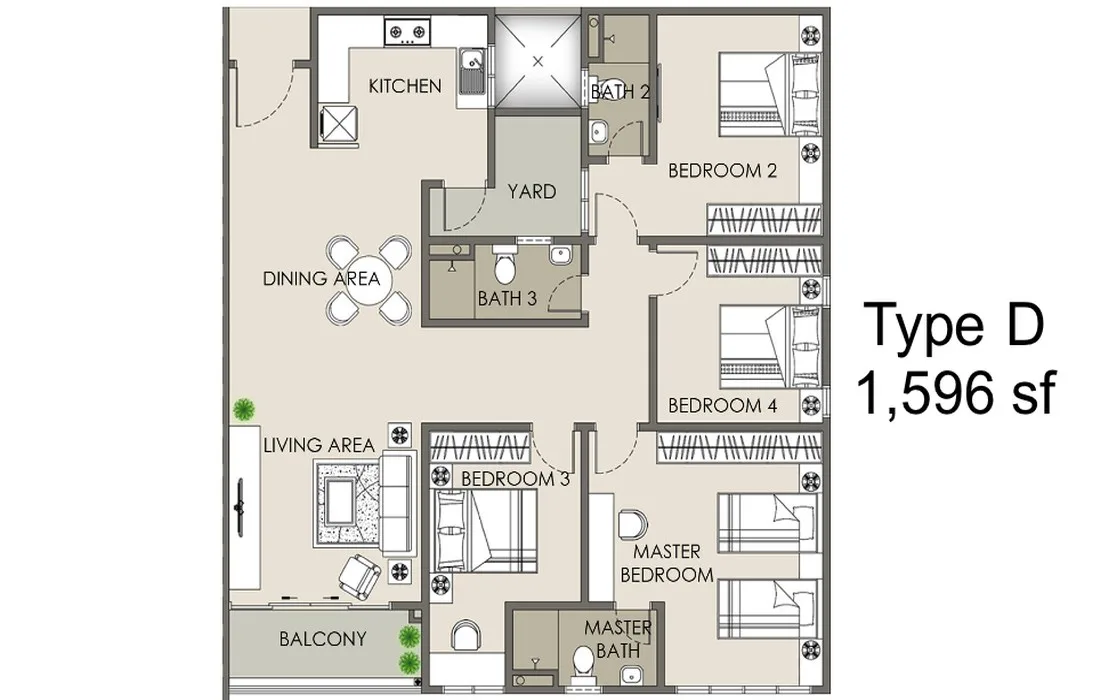 The Paradigm Suites, Seberang Jaya: Type D floor plan, 1,596 sq ft