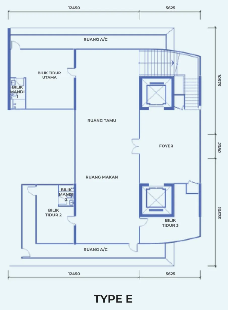 The Pier, Penang World City, Bayan Lepas: Type E floor plan, penthouse, 3 bed 2 bath, 2,842 sq ft