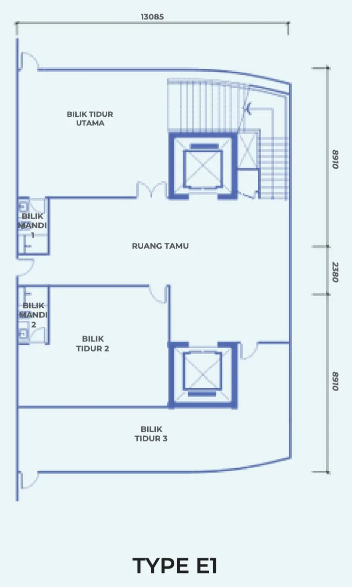 The Pier, Penang World City, Bayan Lepas: Type E1 floor plan, penthouse, 3 bed 2 bath, 2,626 sq ft