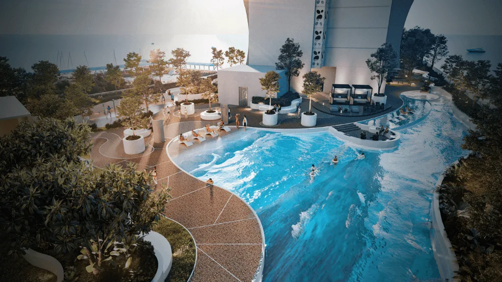 The Pier, Penang World City, Bayan Lepas: wave pool on the podium deck (artist's impression)