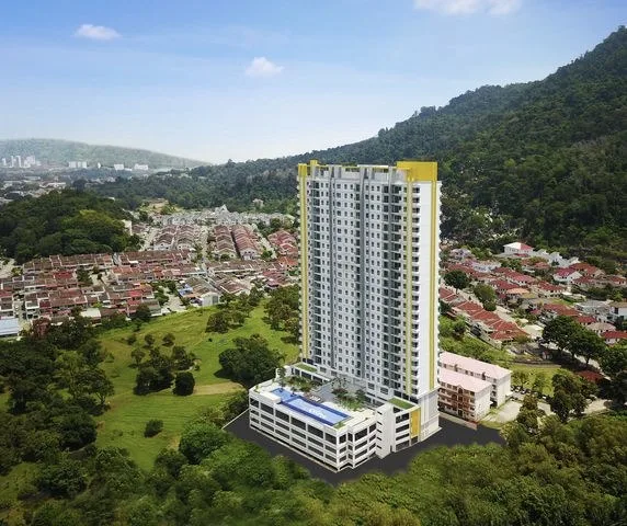 The Retreat Condominium, Bukit Mertajam: aerial artist's impression of the 27-storey tower and podium deck