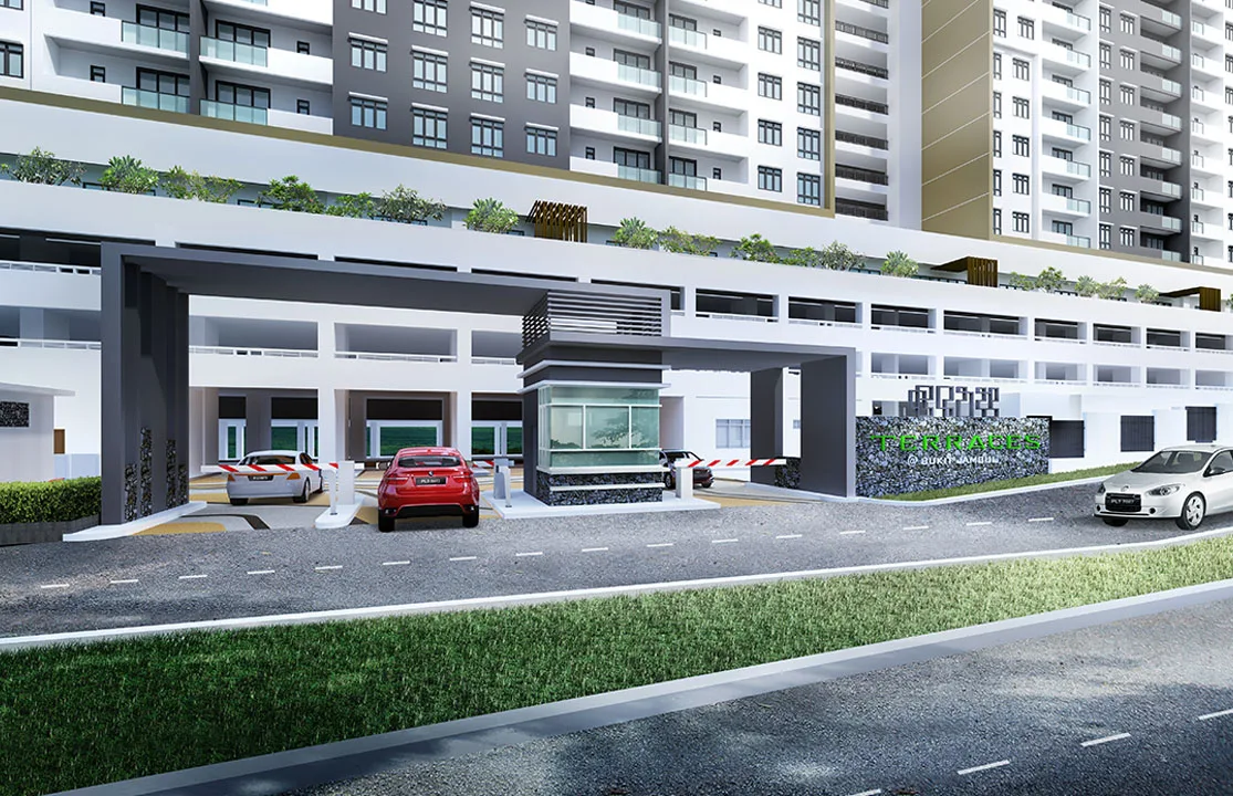 The Terraces, Bukit Jambul: entrance, guardhouse and car park podium (artist's impression)