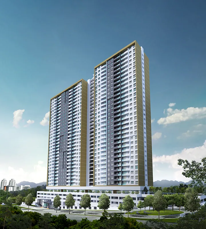 The Terraces, Bukit Jambul: 34-storey condominium block above its car park podium (artist's impression)