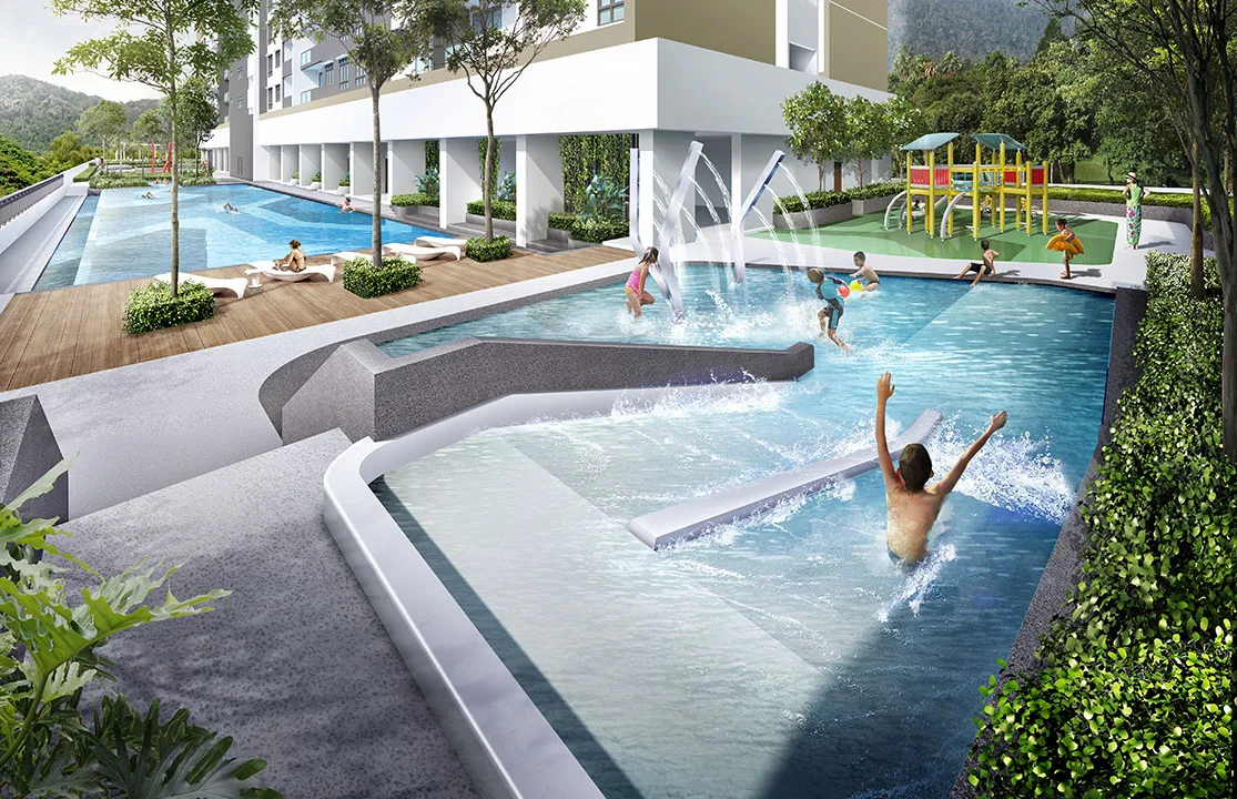 The Terraces, Bukit Jambul: wading pool and children's playground (artist's impression)