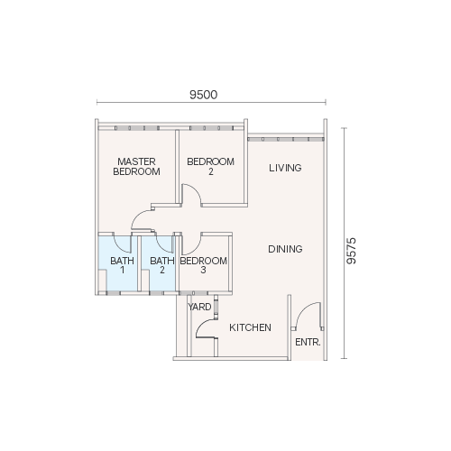 Veranda Residences Phase 2 Type B floor plan, 850 sq ft
